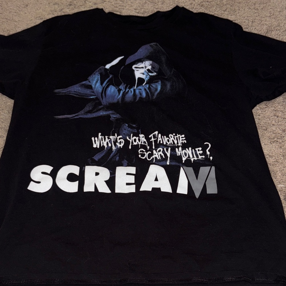 Black Graphic Tee with Scream Design
